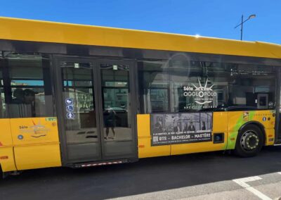 Image publicité courte conservation : Photo affichage latéral de bus, flanc de bus - SudCampus - Sète (34) transporteur AGGLOPÔLE - annonceur de Rue Media