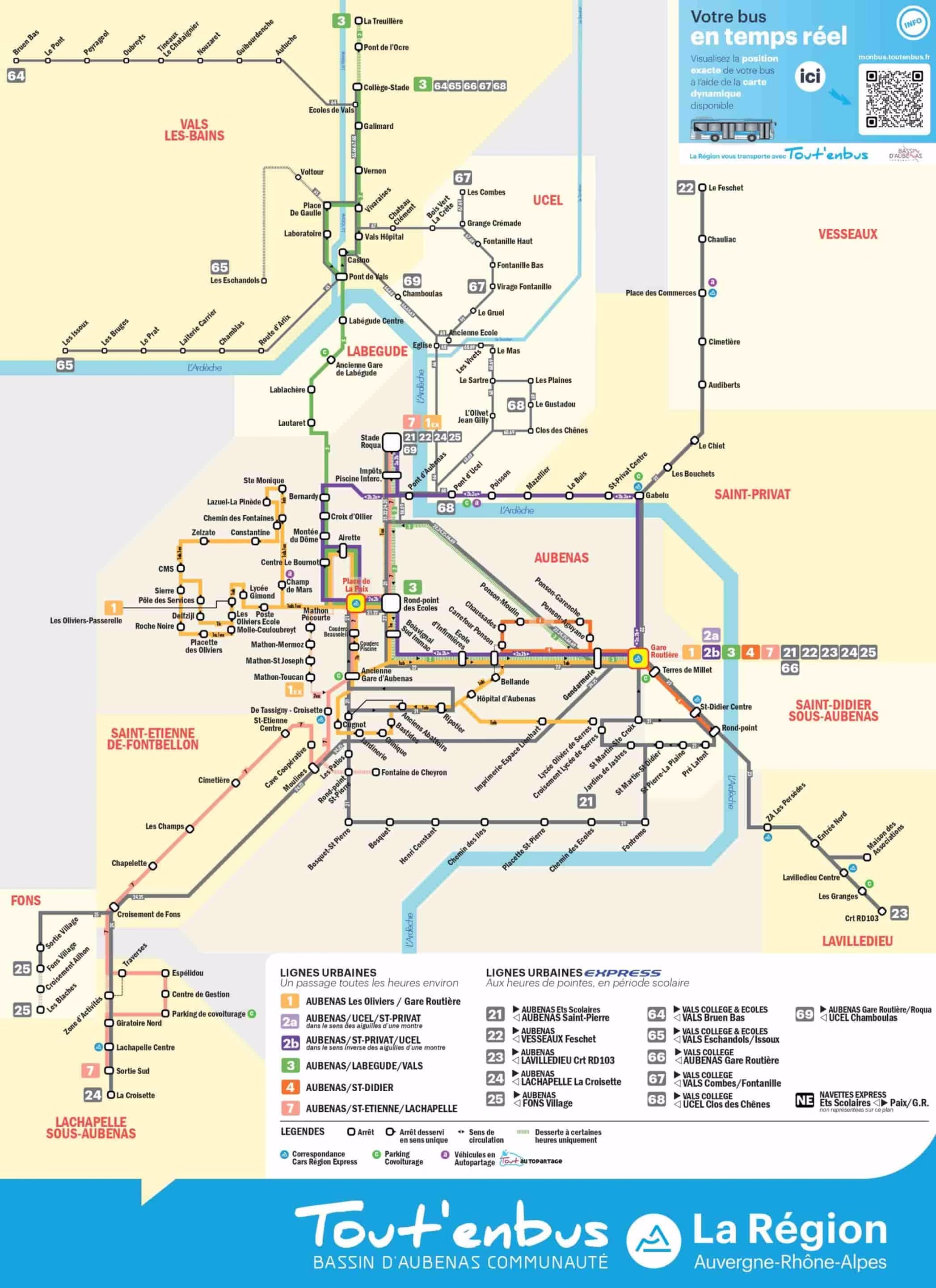Plan Bus - Aubenas - Réseau Tout'enbus